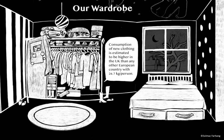 Black and white illustration our wardrobe. Figure 1 Clothes with Stories