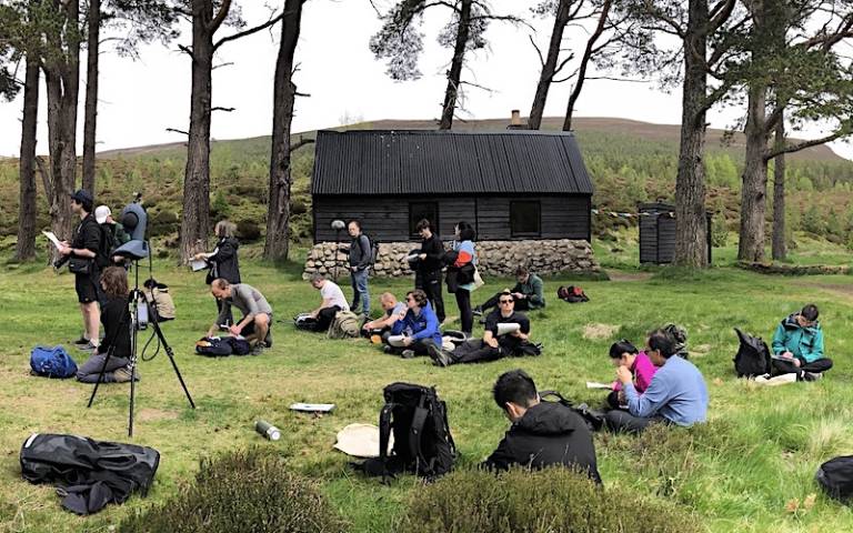 Image of soundscape fieldwork being conducted in the Cairngorms, Scotland