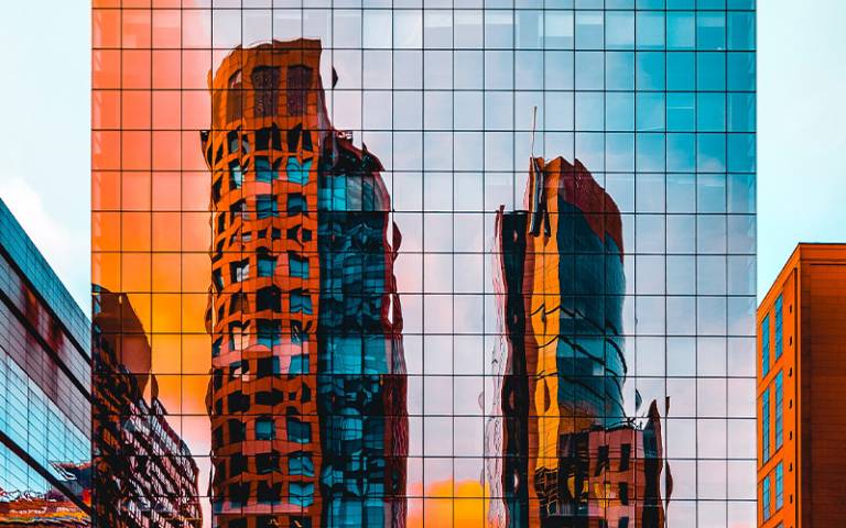 Reflection of buildings on another building 