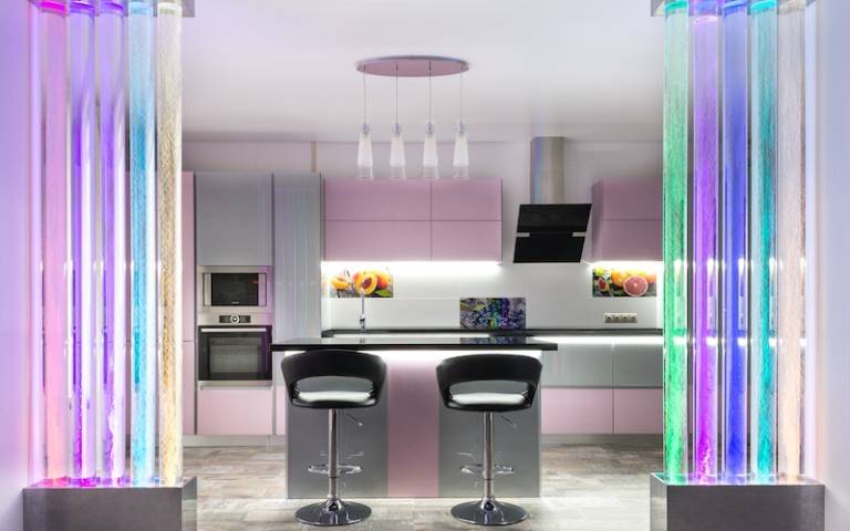 Kitchen with mixed lighting sources