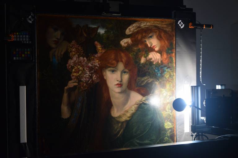 This is an example of our hyperspectral imaging system, when we had the opportunity to image a painting called La Ghirlandata by Rossetti before it was cleaned