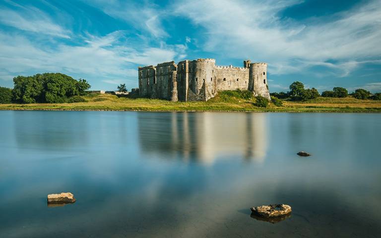 Carew Castle and tidal mill pond, Pembrokeshire