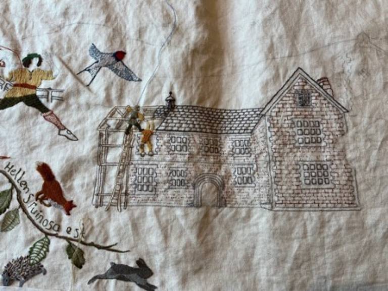 A section of the embroidery to be exhibited showing Hellens Manor