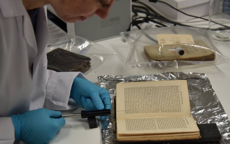 The smell of an old book being extracted in the Heritage Science Lab