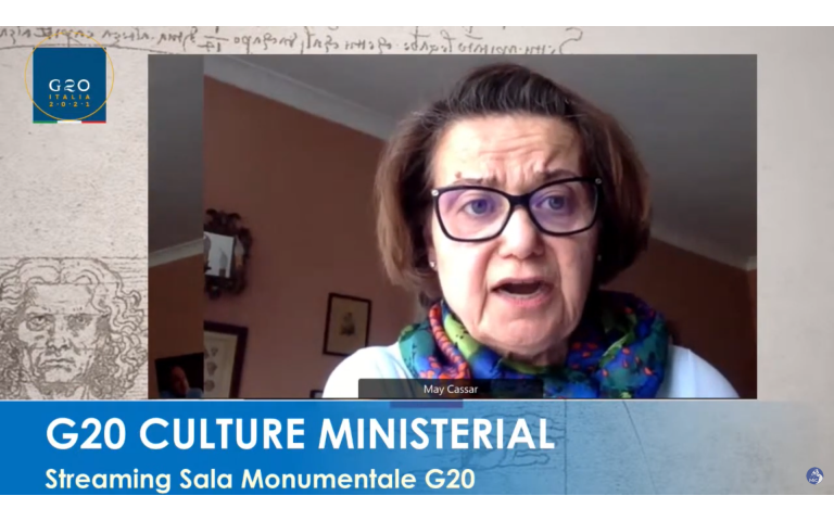 Professor May Cassar presenting at the G20 Culture Ministerial