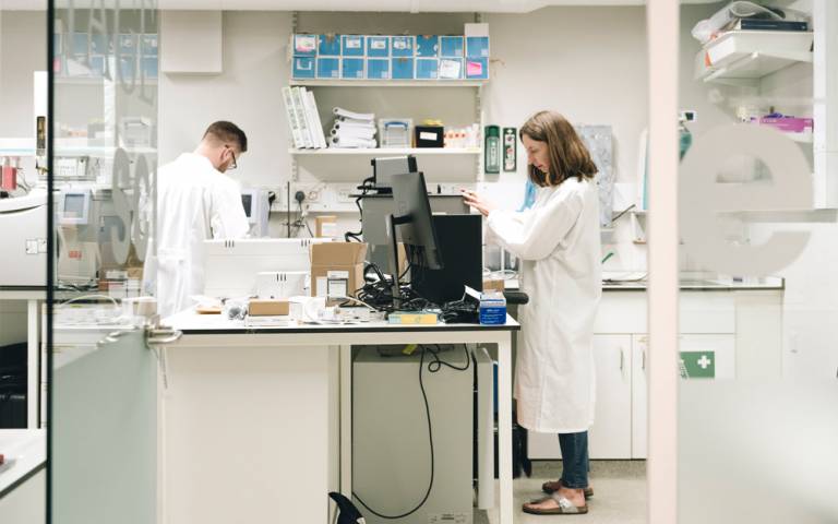 People working in the Institute for Sustainable Heritage's laboratory in Gordon Street
