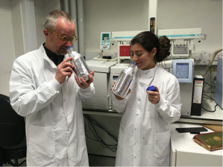 Cecilia and Matija smelling heritage objects in a lab