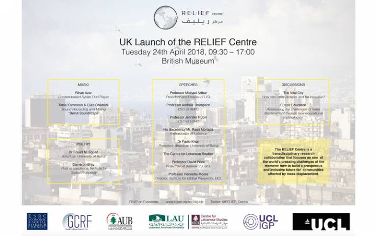 Programme for the RELIEF Centre launch event, April 2018
