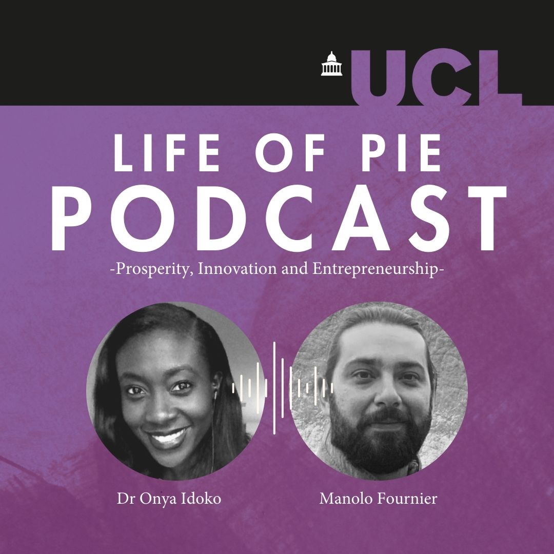 Podcast cover, purple with UCL banner and the words Life of PIE Podcast