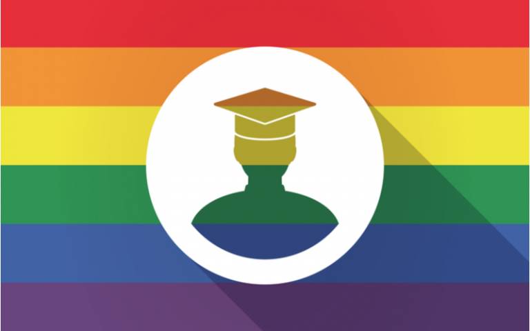 LGBTQ flag and university student illustration