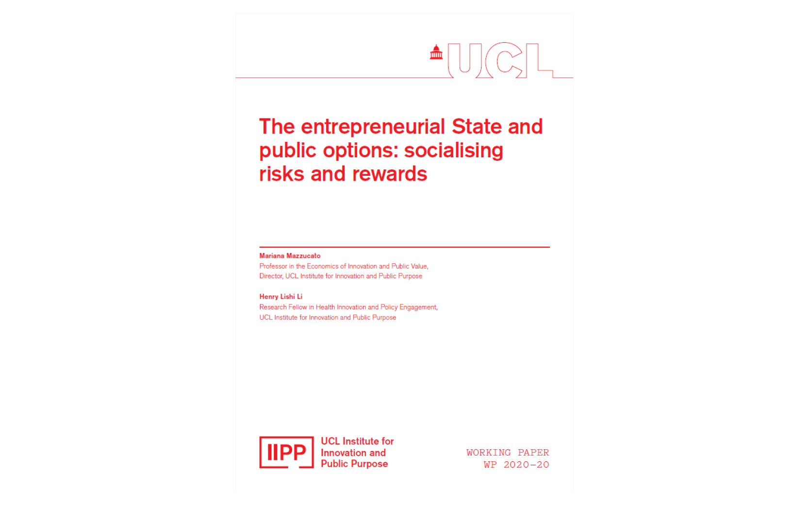 The entrepreneurial State and public options IIPP WP-2020-20