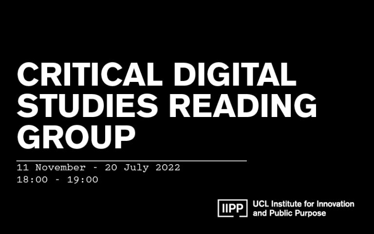Placeholder graphic for the critical digital studies reading group. The background is black with a white bold font. 