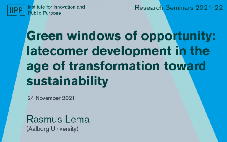 Poster for Rasmus Lemas' talk on the green windows of opportunity 