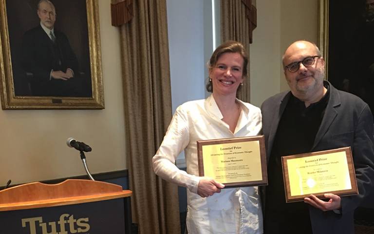 Mariana Mazzucato and Branko Milanović at Tufts University with their Leontief prize awards