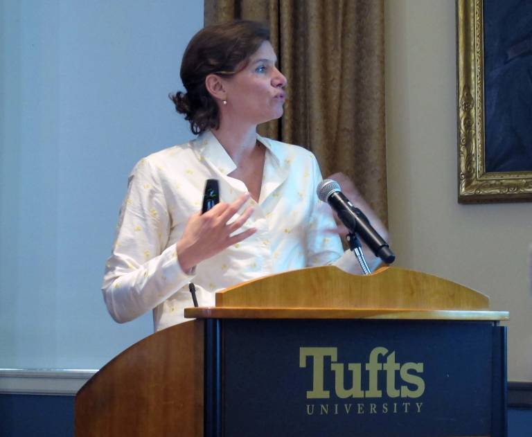 Mariana Mazzucato speaking at Tufts University on reframing growth policy