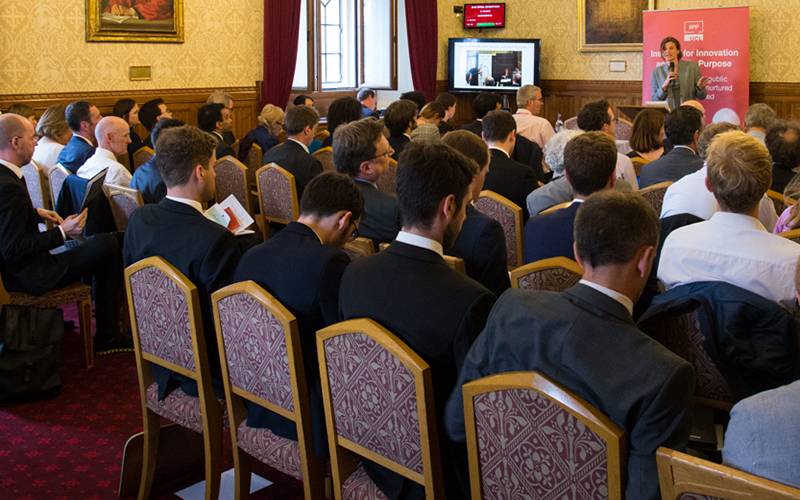 Professor Mariana Mazzucato introduces the IIPP’s Patient Capital and Industrial Strategy workshop in the UK House of Lords, June 2018