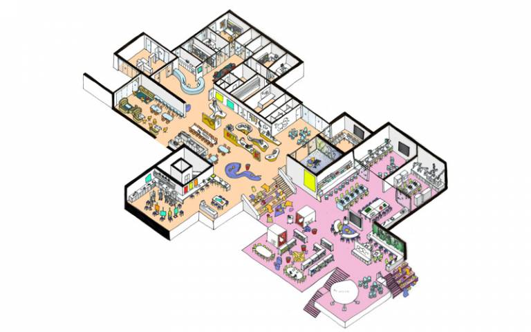 An architect's drawing of a learning space