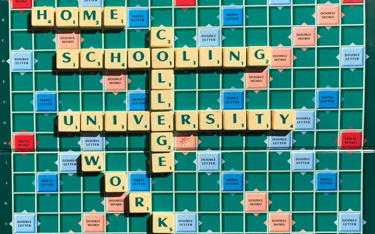 Artwork of learning environments related words placed on scrabble board