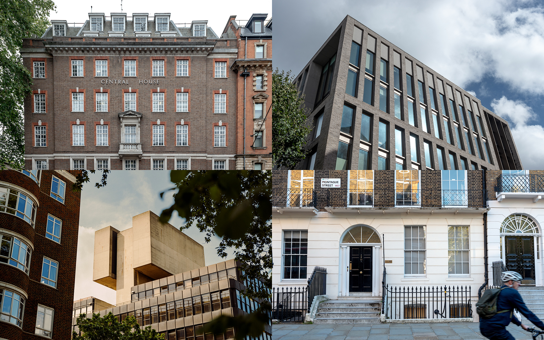 A composite image of our 22 Gordon Street, UCL East, Central House and Montague Street Buildings