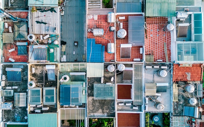 Residential rooftops in Saigon, Vietnam