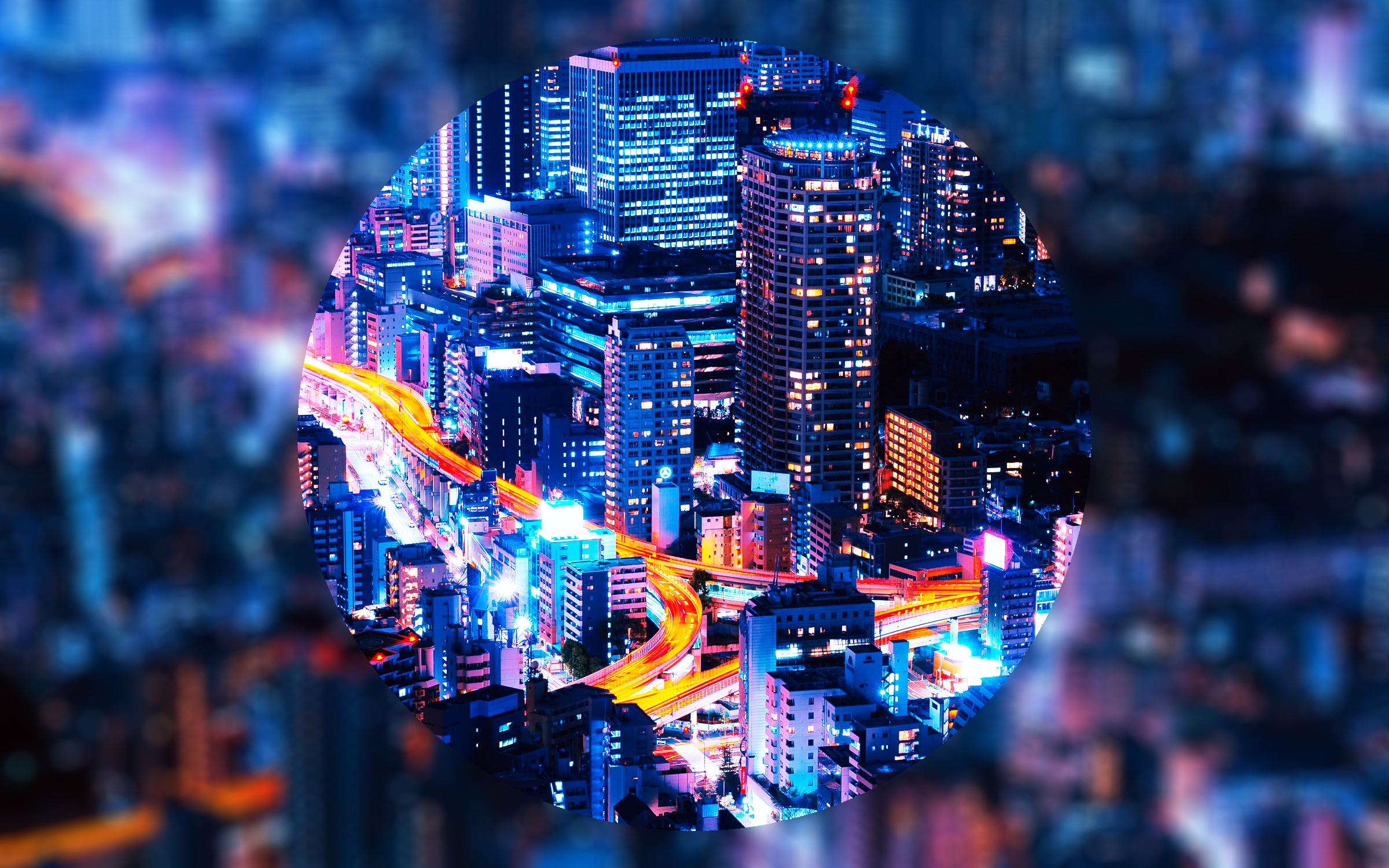 City at night with neon lights