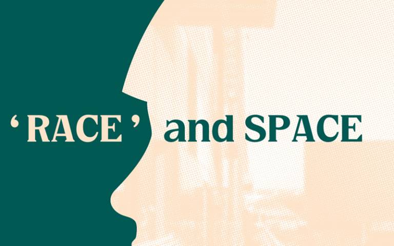 the words 'race and space' on a pink and green background