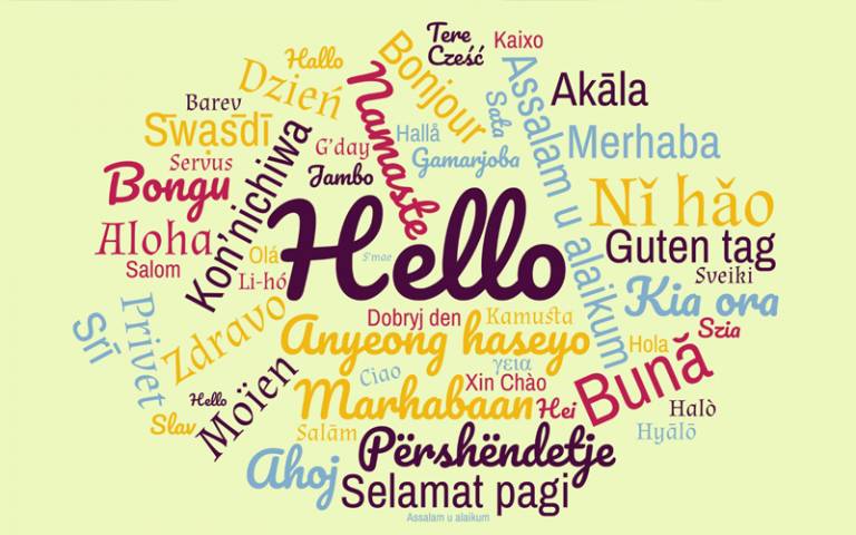 Word cloud with 'Hello' in multiple languages