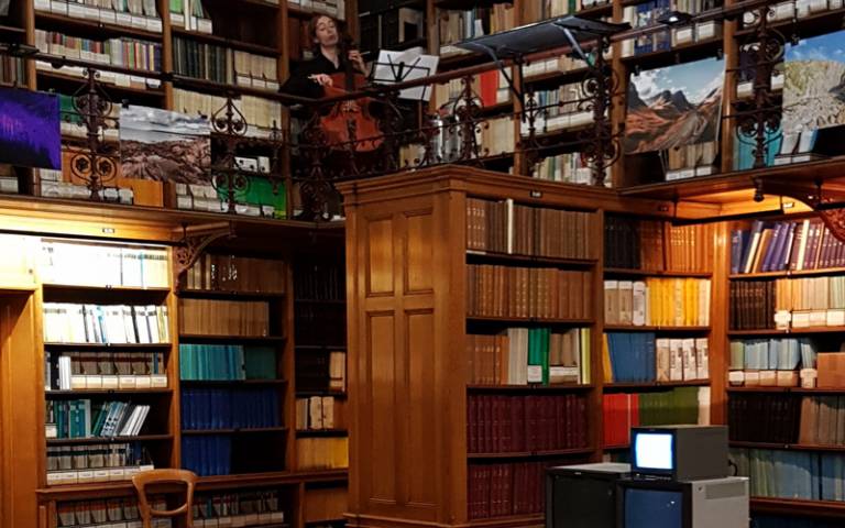 Music by Emma-Kate Matthews being performed in the library at the Royal Academy