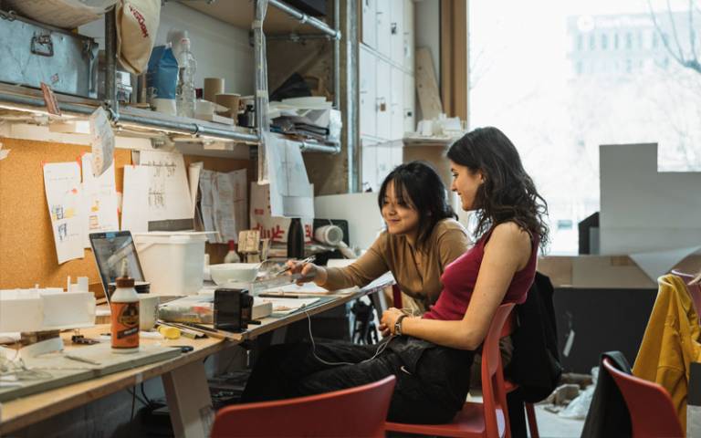 two-students-working-collaboratively-in-studio-space-at-22-gordon-street
