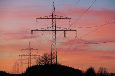 Pylons with pink sky