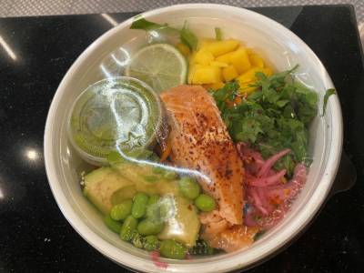 Image of salmon and mango salad bowl from Pret a Manger