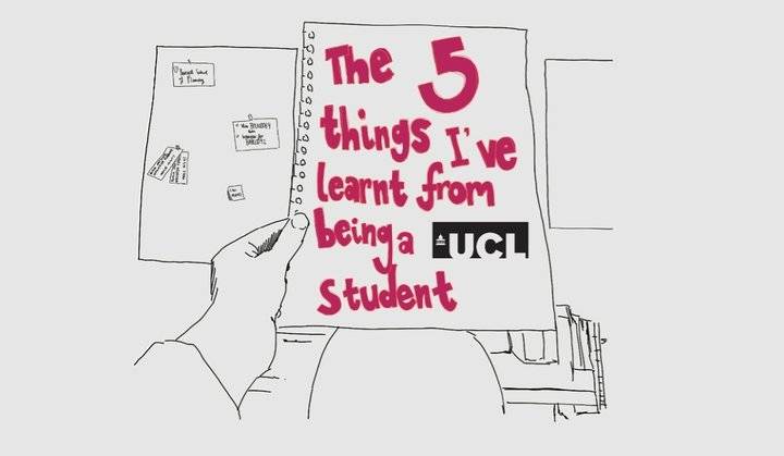 illustration of notepad reading 'the 5 things I've learned from being a UCL student'