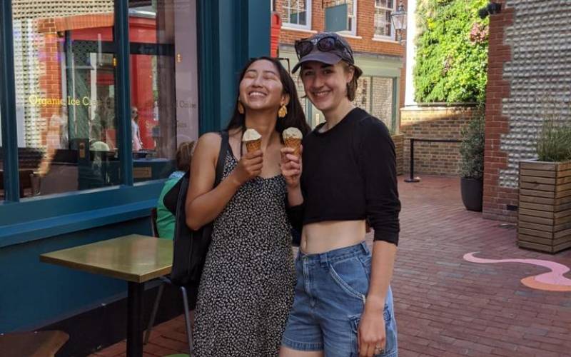 Celine, student blogger, enjoying an ice cream with a friend