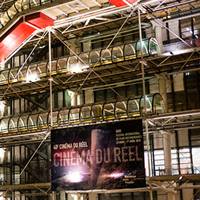 The Pompidou Centre in Paris with banner for Cinéma du Réel festival