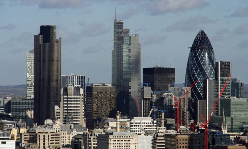 View of tall buildings in the City of London