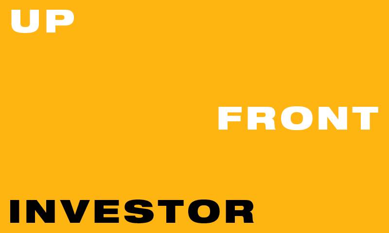 Graphically designed image with a yellow background and text reading 'upfront investor' in block capitals
