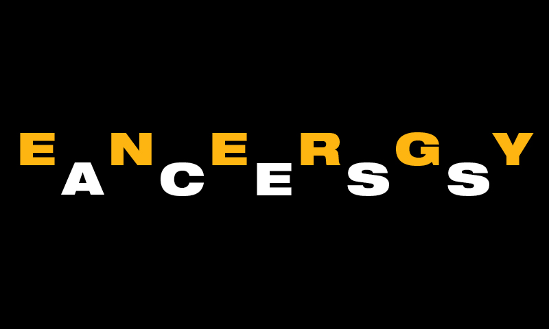 Graphically designed image with a black background and text reading 'energy access' in block capitals