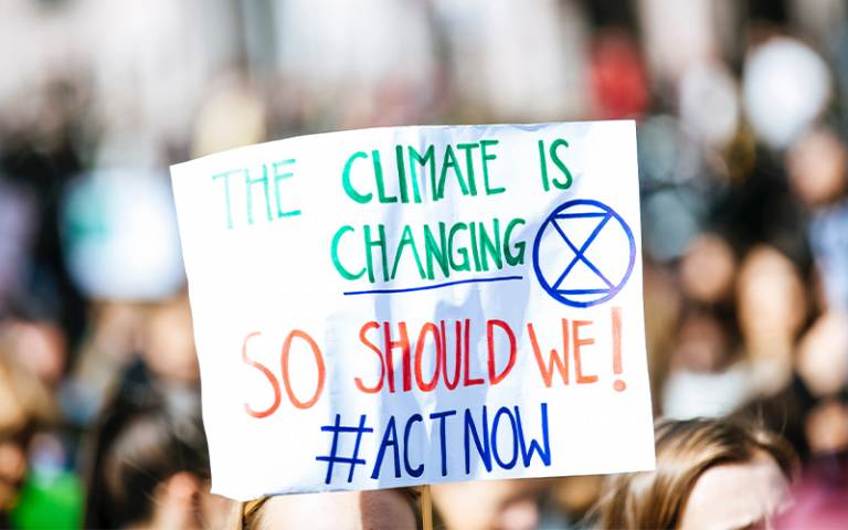 Close up of a placard at a climate change protest 