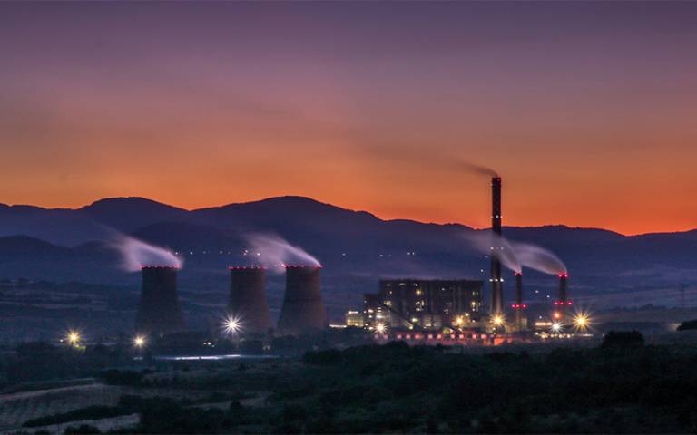 power plant at dusk