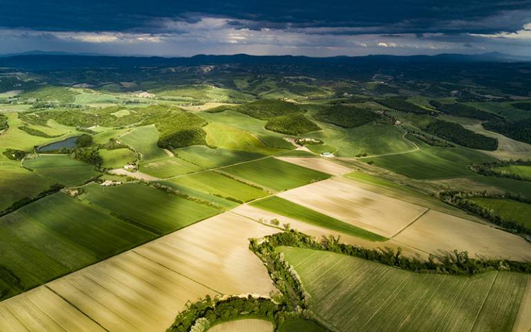 Aerial view of UK countryside