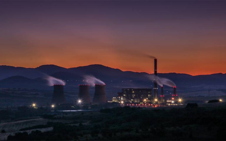 Nuclear power plant at night 