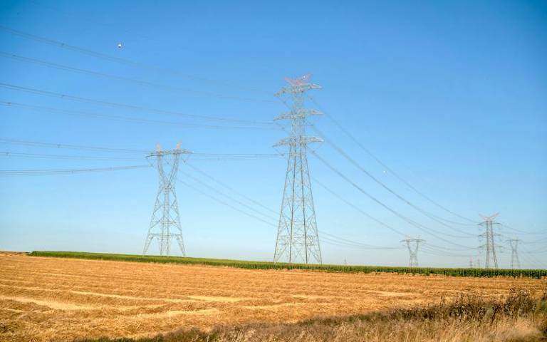 Electricity pylons in a field