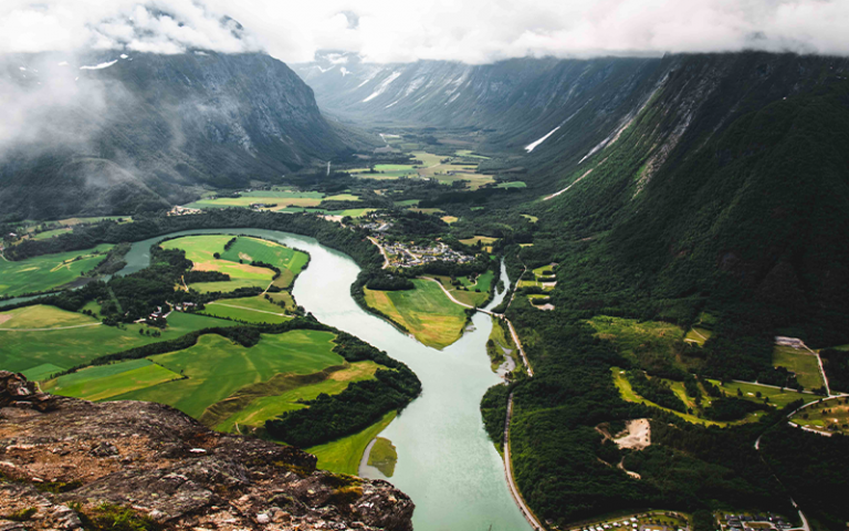 River running through a deep valley in Norway 