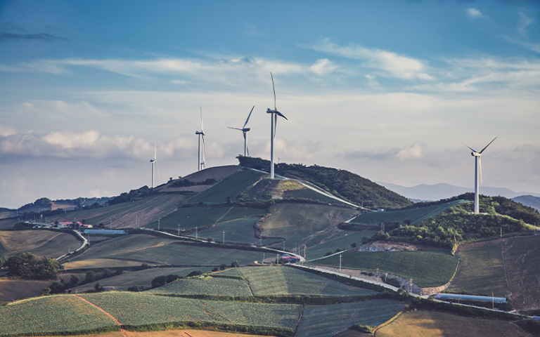 Wind turbines on a countryside hill