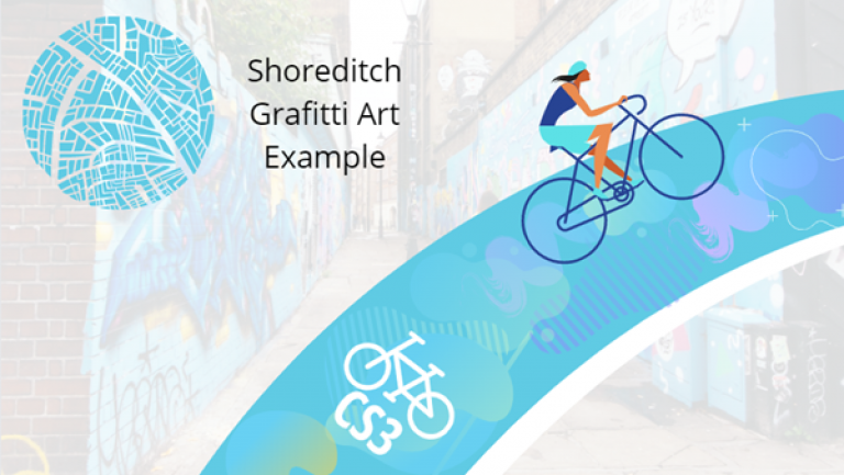 Figure 2: Painted Paths: Mock up of the paths in the area of Shoreditch where graffiti art is prominent and may be the unique art style communities choose for the cycle paths, to link to the area.