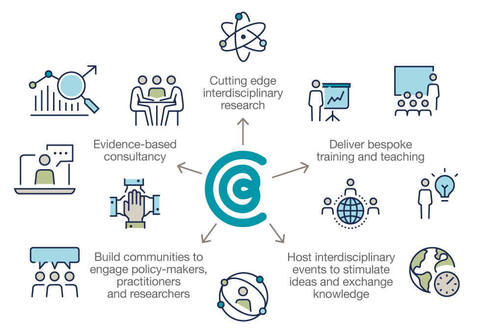 Infographic illustrating the Centre for Behaviour Change's activities