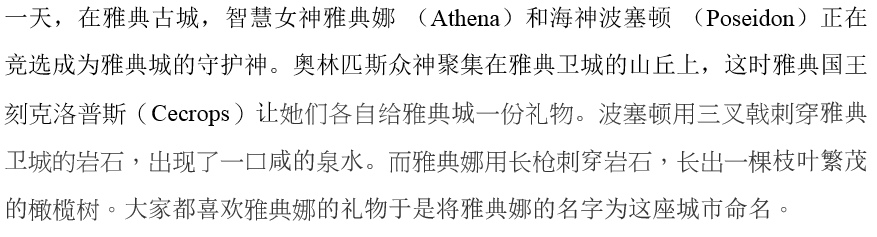 Story of Athena translated in to Chinese