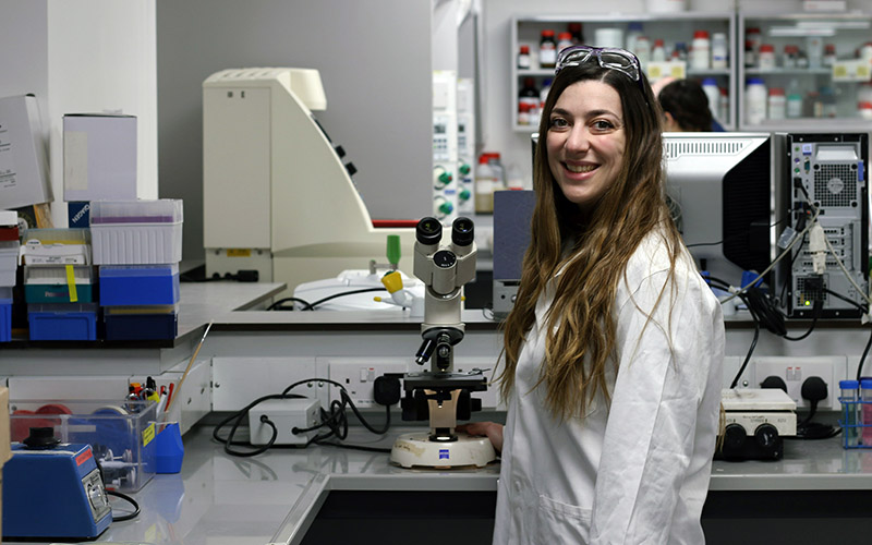 Dr Emily Kostas in UCL Biochemical Engineering lab