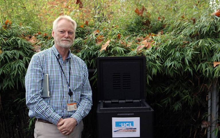 Professor John Ward at composting bin