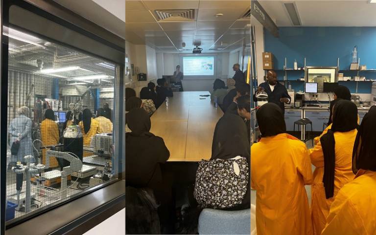 Montage of people in labs and classrooms at UCL